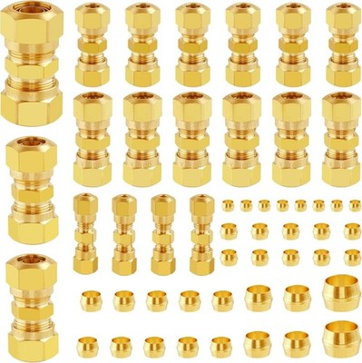 53 PCS DOT Brass Compression Air Brake Nylon Tubing Fittings,Straight Union Fitt