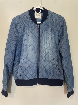 Ashley by 26 International Quilted Blue Denim Jacket Women's Small Full Zip READ