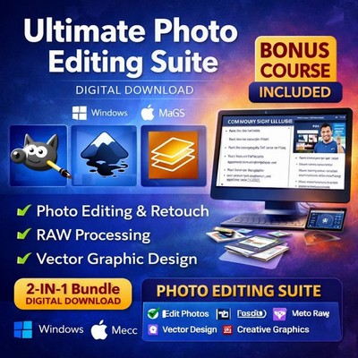Ultimate Photo Editing Suite 2026 Bonus Course | Windows Mac  RAW + Vector Tools