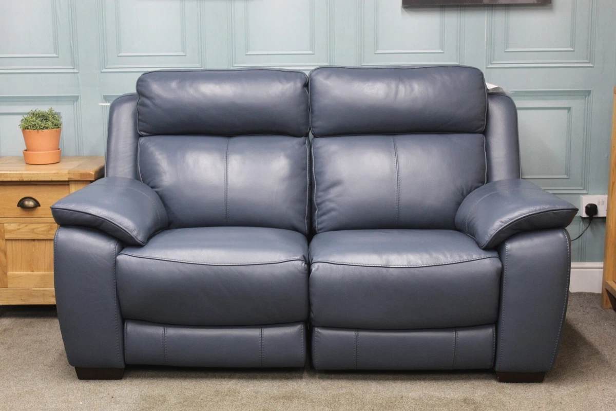 Blue leather 2024 2 seater sofa