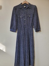 Vintage Polka Dot Dress with Collar and Elastic Waist- Size 8