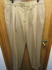 MENS PERRY ELLIS PORTFOLIO PLEATED CUFFED BEIGE DRESS PANTS SIZE 36X30