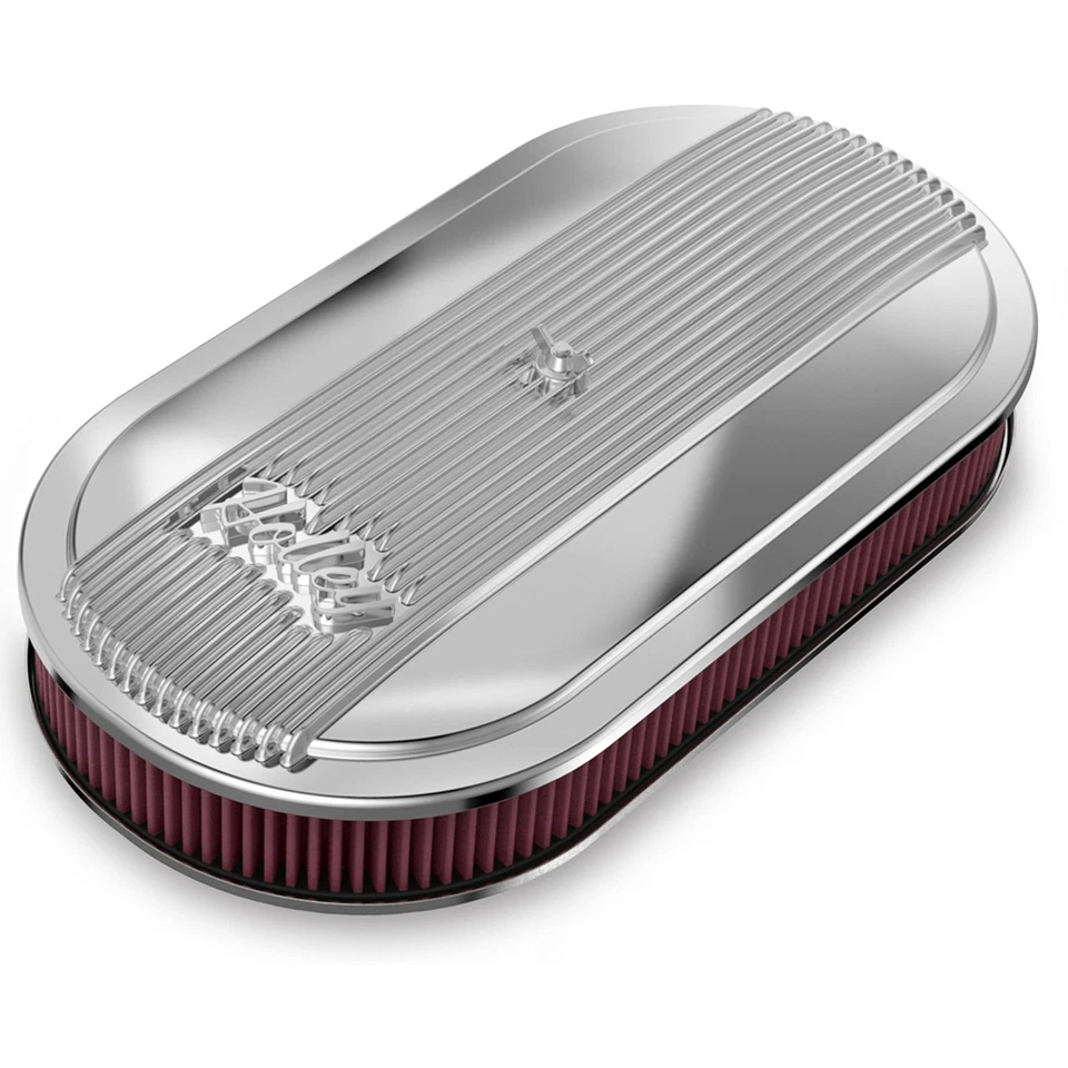 Holley Air Cleaner Vintage Oval Red Cotton Gauze Polished For Single 4-bbl Carb. - Image 2 of 4