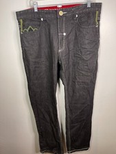 Crown Holder Mens Jeans Dark Black With Embroidered Green Size 36x34