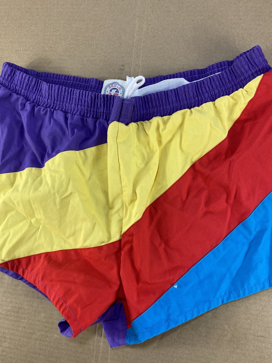 Vintage 80s 90s Booty Cutter Color Block Surf Stripe Shorty Swim