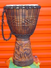 SALE! 24" Tall Deep Carved Mahogany Djembe Drum M18, ELEPHANT, FREE Head Cover
