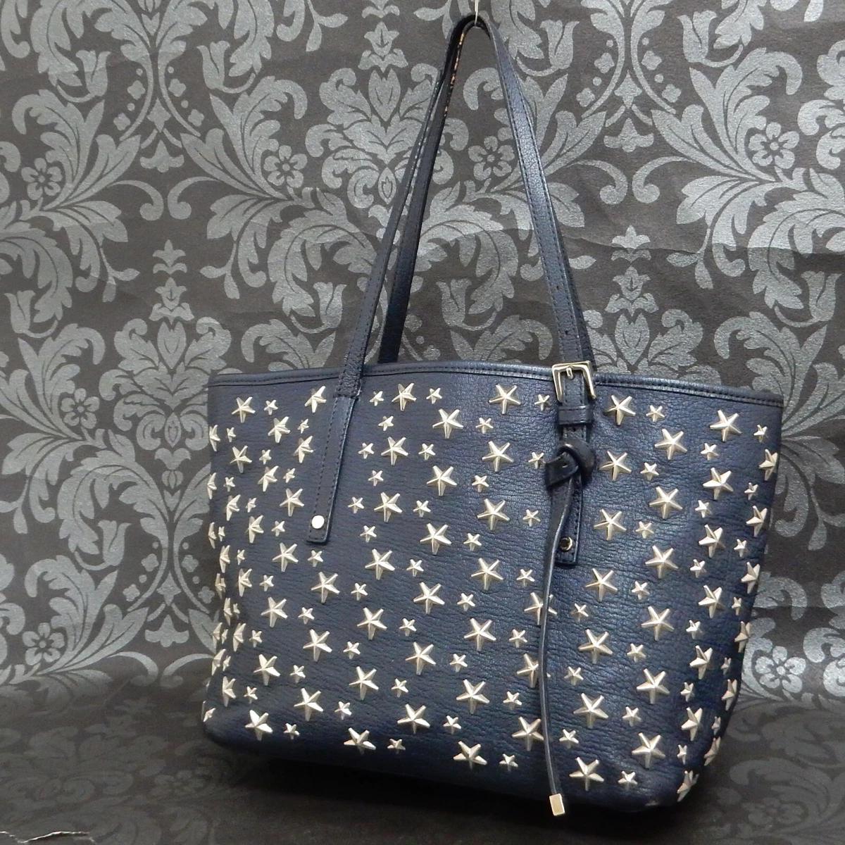 JIMMY CHOO SASHA Calf Leather Studs Navy Tote Bag Handbag #1 Rise