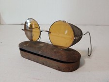 Vtg 1920/30's Yellow Lens Safety/Motorcycle Goggles Hinged Mesh Sides Steampunk