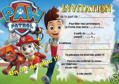 5 ou 12 cartes invitation anniversaire pat patrouille réf 405