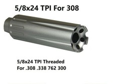 Extra Long 5/8x24 TPI .308 Silver Low Concussion Muzzle Brake Compensator