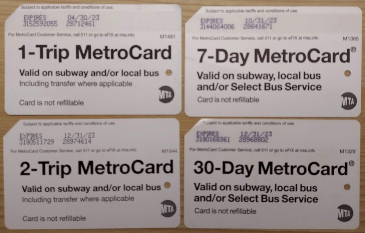 Expired MetroCard Special Set 4 Number Cards - 1 & 2 Ride, 7 & 30