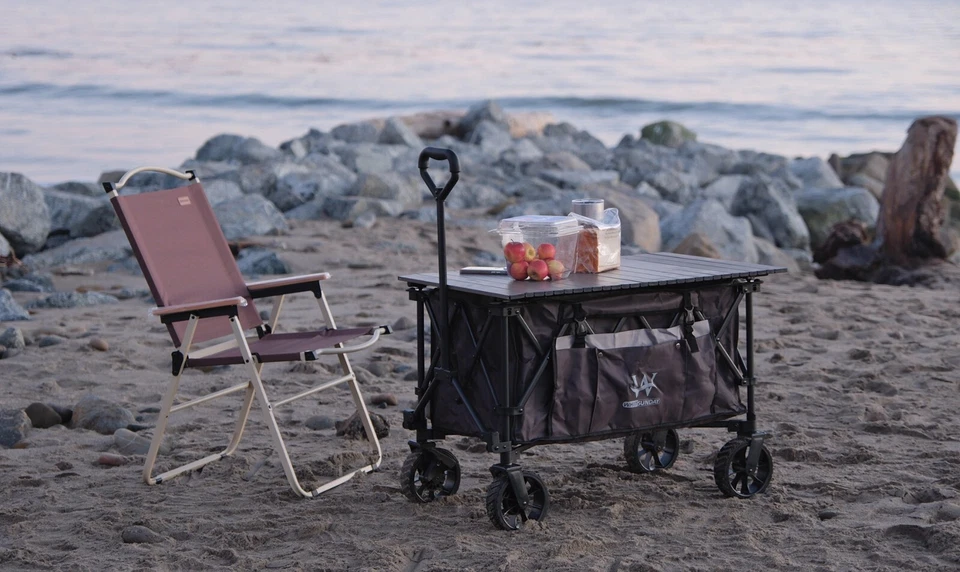 Folding Collapsible Wagon,Outdoor Utility Wagon with Tabletop for Camping Beach - Image 2 of 4