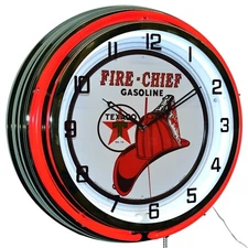19" TEXACO Fire Chief Sign Gasoline Motor Oil Gas Station Red Double Neon Clock
