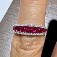 1.26Ct Round Cut Natural Red Ruby Anniversary Wedding Ring 925 Sterling Silver
