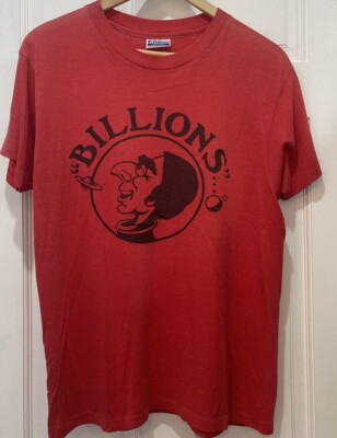 Vintage 80s  Billions  Single Stitch Red Short Sleeve T-Shirt Size Large