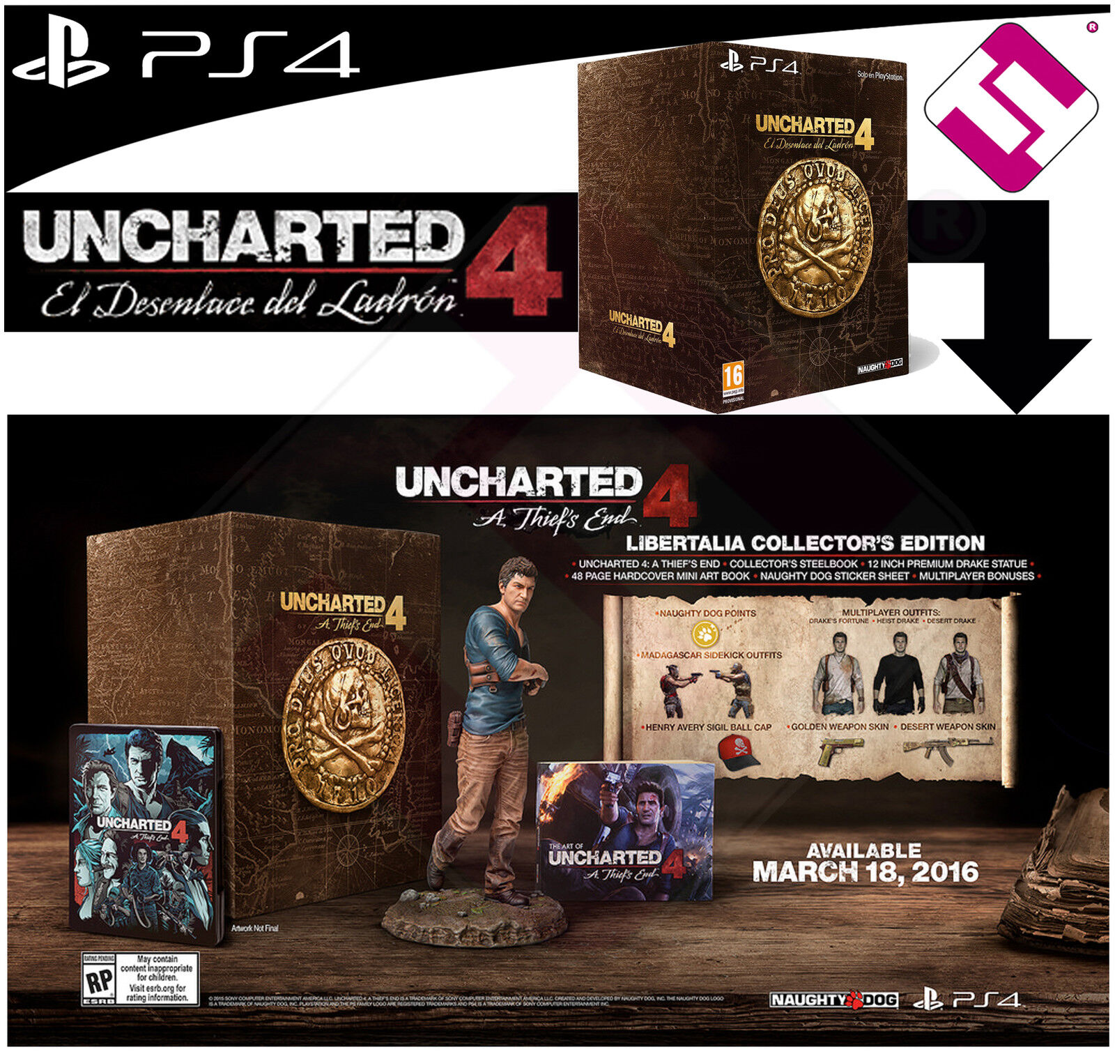 Jogo Uncharted A Thief's End 4 - Capa Papelão - Ps4 Original