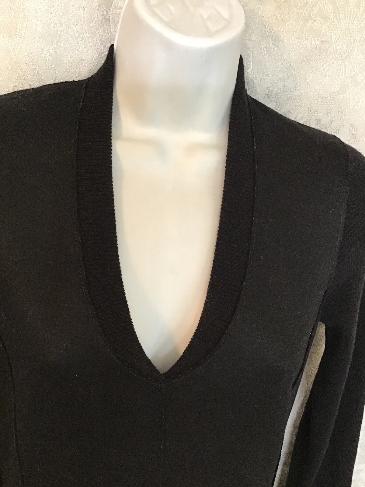 SAINT LAURENT (YSL) abito yves saint laurent nero gonna svasata skater manica lunga lana scollo a V taglia 40