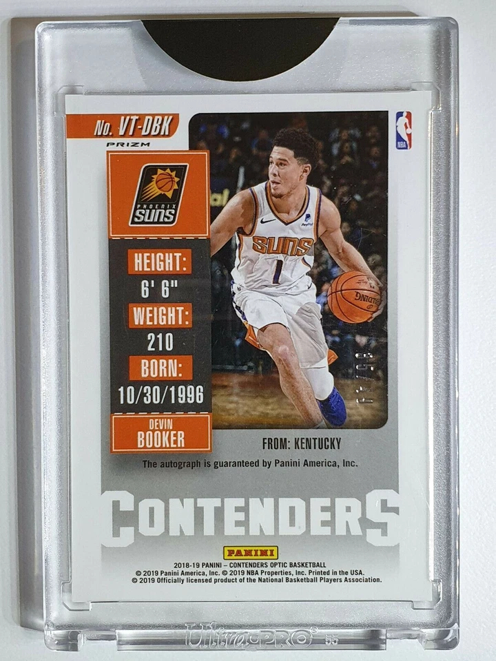 Contenders Optic Devin Booker 2018 #VT-DBK rojo automático Prizm/49 - listo para calificar Foto 2 de 2