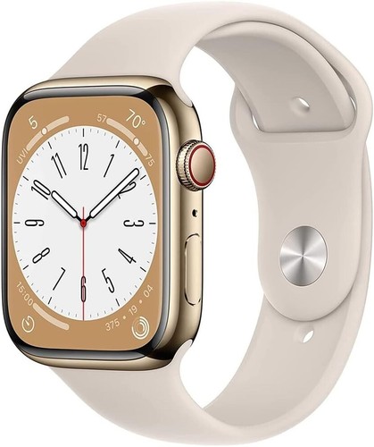 SEALED/NEW Apple Watch 8 45mm Gold Stainless GPS&CELL Starlight Band S/M UNLOCK