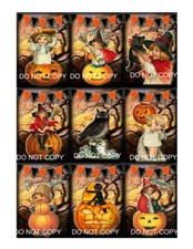 Halloween Vintage Spooky Kids 9 Glossy Label Stickers Junk Journals Crafts 32S