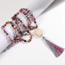 Boho Pendant Necklace Natural Stone Beads Long Chain Women Girls Gift