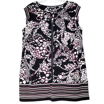 Alfani Top Blouse Women's 1X Purple Black Cap Sleeve Keyhole Neck Summer Casual