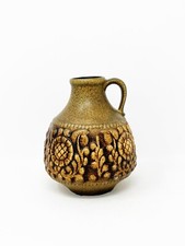 Jasba Keramik West German Pottery Vase with Cobalt Blue Floral Relief
