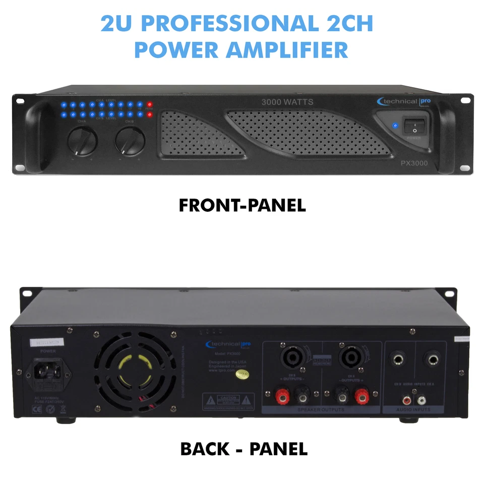 Technical Pro Professional 2U 2 Kanal. 3000 Watt Power DJ Verstärker - Bild 2 von 4