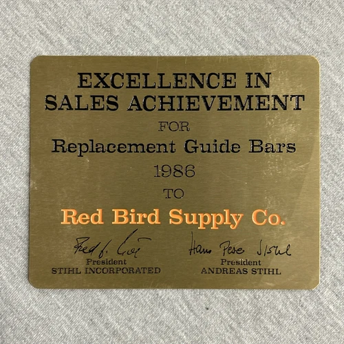 Vintage 1986 Stihl Award Plaque Metal Excellent In Sales For Guide Bars