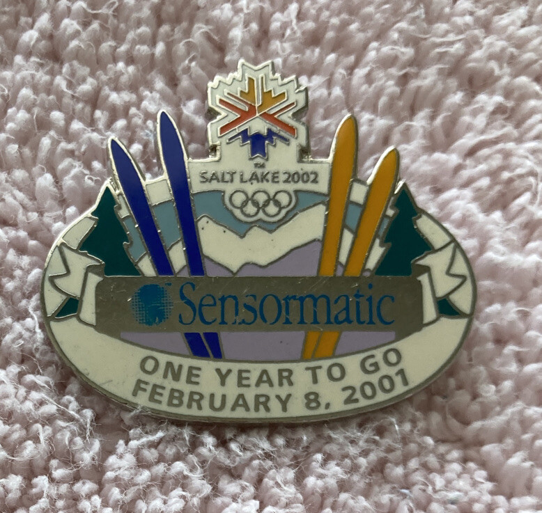 Salt Lake City Olympics, Sensomatic, 2/8/2002 enameled clutch back pin, Minty