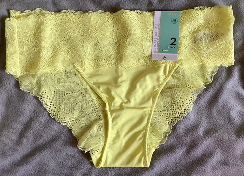 GEORGE - 2 Pairs Yellow Bandeau Briefs Satin & Lace Size 12 - BNWT - Picture 5 of 10