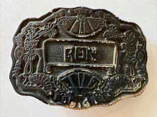 Oden Inc. Solid Brass Belt Buckle Vintage Name RON Estate Western Retro 70s 80s