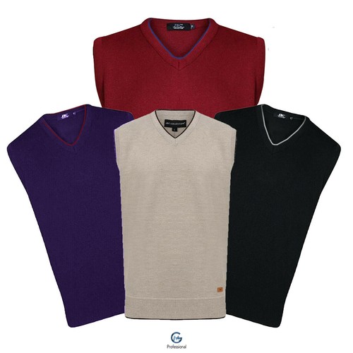 Plain Knitted V Neck Mens Sleeveless 