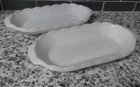 2 Vintage Oval Milk Glass Daisy Weave Scalloped Serving Vegetable Bowls
