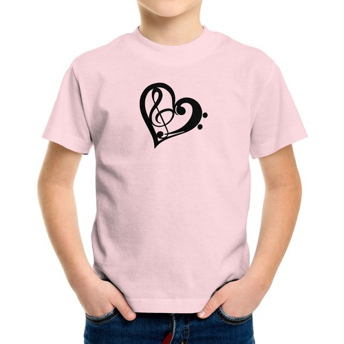 Love Music Toddler Kids Boy Girl Tee T-Shirt Printed Gift Treble Bass Clef Heart - Picture 11 of 16