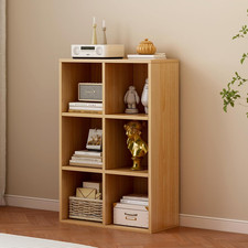 Stylish 6-Cube Wooden Storage Shelf - 3-Tier Open Bookcase for Home Office