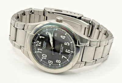 Casio Edifice Watch Men 39mm Black Dial Silver Tone Date EF-109 New Battery