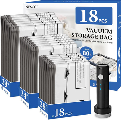 Travel Vacuum Bags for Clothing with Rechargeable Wireless Air Pump,18 Pack Comp
