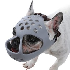 BARKLESS Dog Muzzle for Short Snout, Soft L Head Cir: 17"-18.5" , Grey