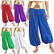 US Women Metallic Shiny Patchwork Lantern Hippie Pants Arabian Princess Costume