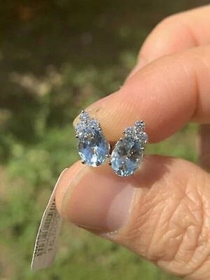 1.20Ct Oval Cut Aquamarine Diamond Women's Stud Earrings 14K White Gold Finish