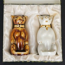 Très joli COFFRET SALIERE ET POIVRIERE OURS BRUN BLANC en PORCELAINE sel poivre