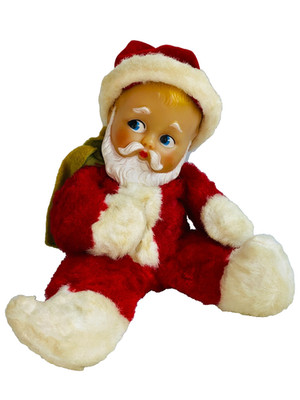 Knickerbocker Rubber Face Baby Santa Plush Christmas Toy 1955 Vintage