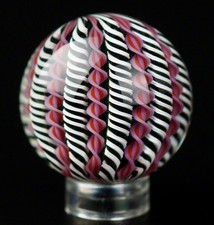 Bryan Trillas Glass Marble/Filigree Cane/UV/Black White with Pink/1.32 inch