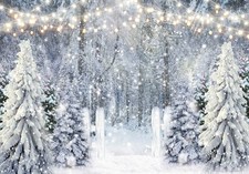 10x8ft Polyester Fabric Winter White Snowy Forest Backdrop for Photography Ch...