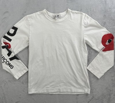 Comme Des Garcons CDG Play White Big Heart & Logo Womens S Long Sleeve T-Shirt