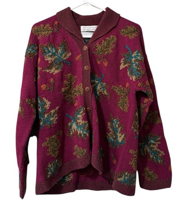 #ad Northern Isles Portraits Hand Knit Button Cardigan Sweater Cottage Women Size L $116.99