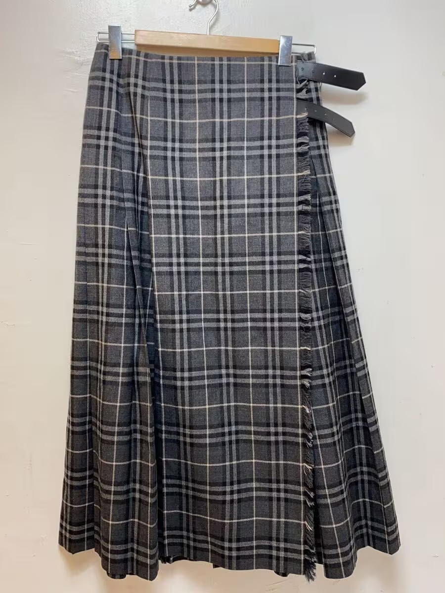 BURBERRY LONDON Long Skirt, Size 40, Wool, Gray Check, fx003-025 thumbnail 2