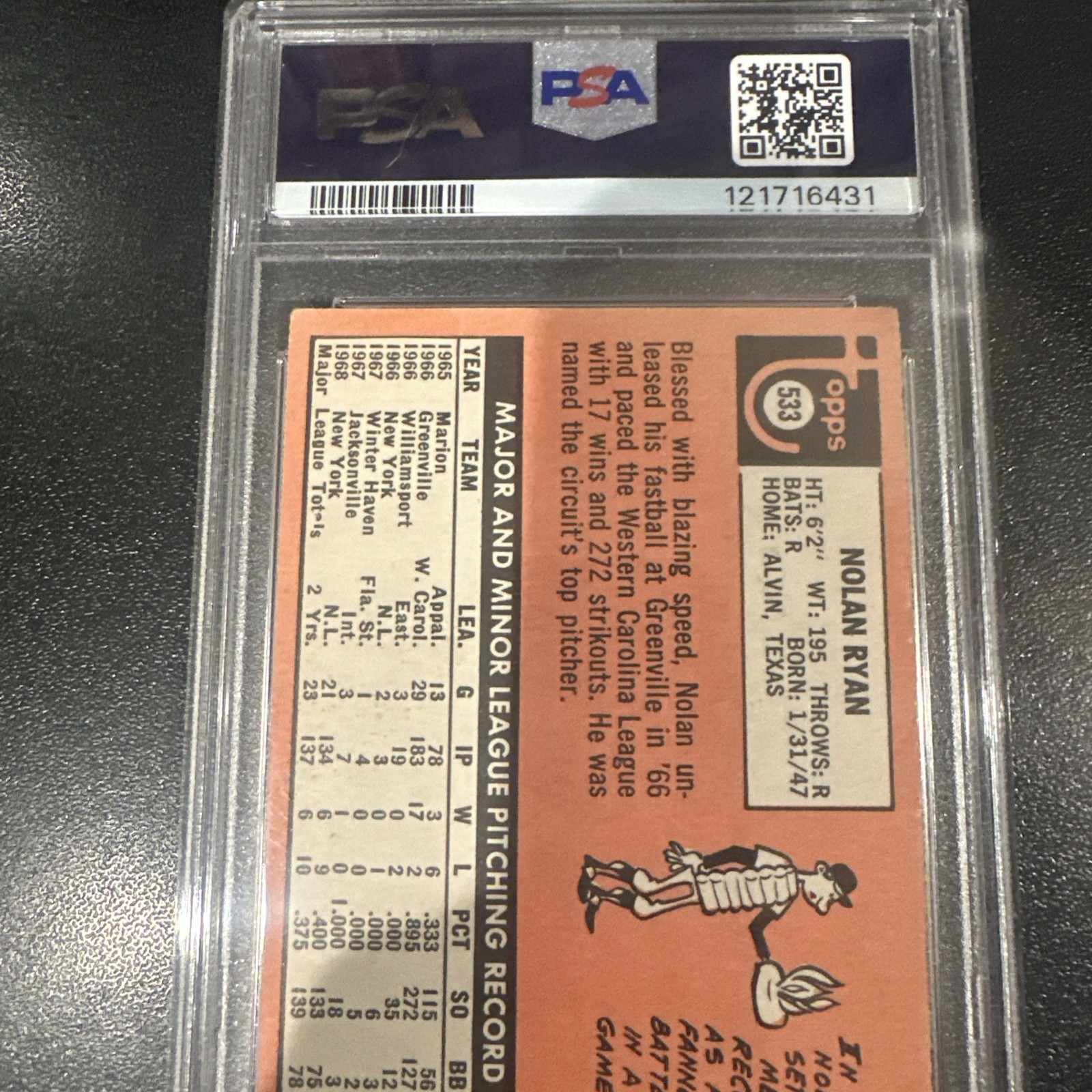 1969 TOPPS #533 NOLAN RYAN SECOND YEAR NY METS PSA 2.5 view 8