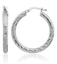 14K Solid White Gold Round Medium Hoop Earrings